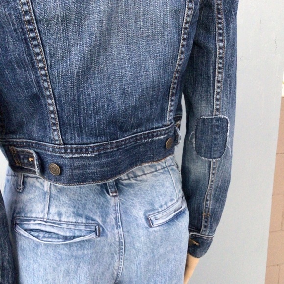 Vintage Y2K Old Navy Dark Blue Wash Denim Cropped  Jacket - Picture 6 of 9